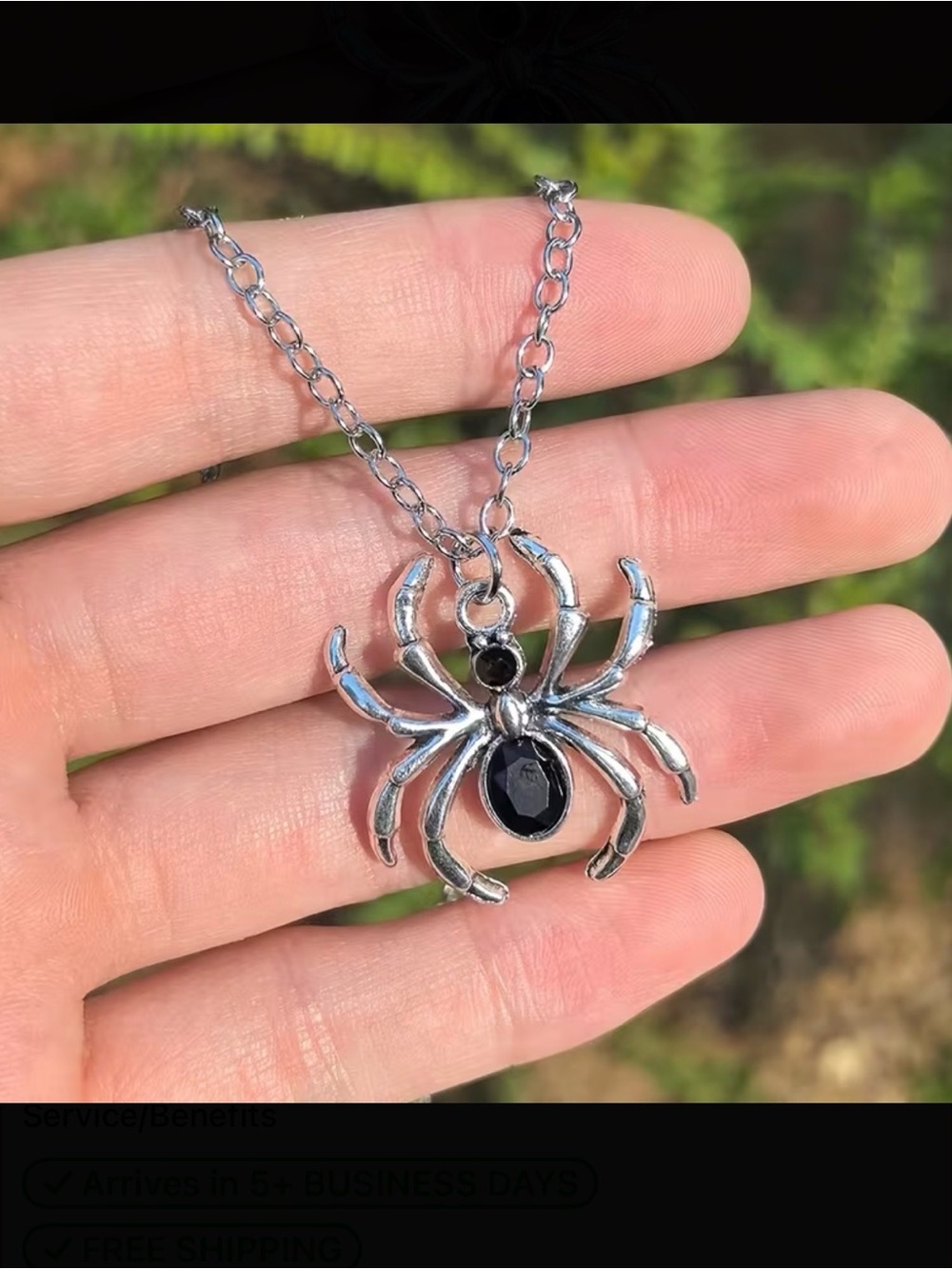 ⭐️ Spider Pendant Necklace with Black Gem - Women Jewelry